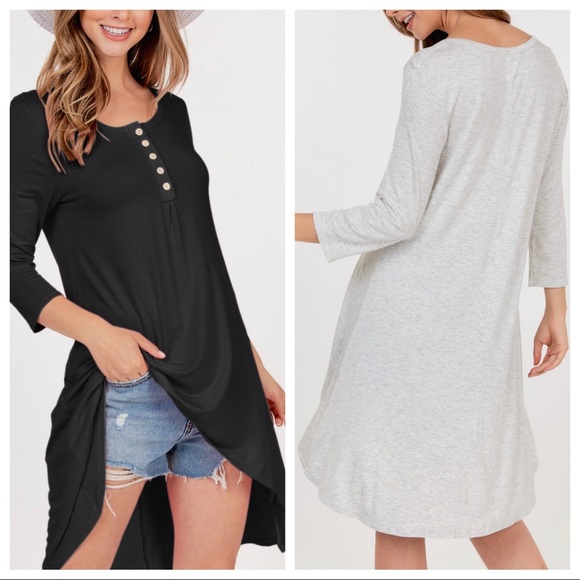 ShopEvelynne Tops - LONG SLEEVES BUTTON DOWN HIGH LOW TUNIC TOP